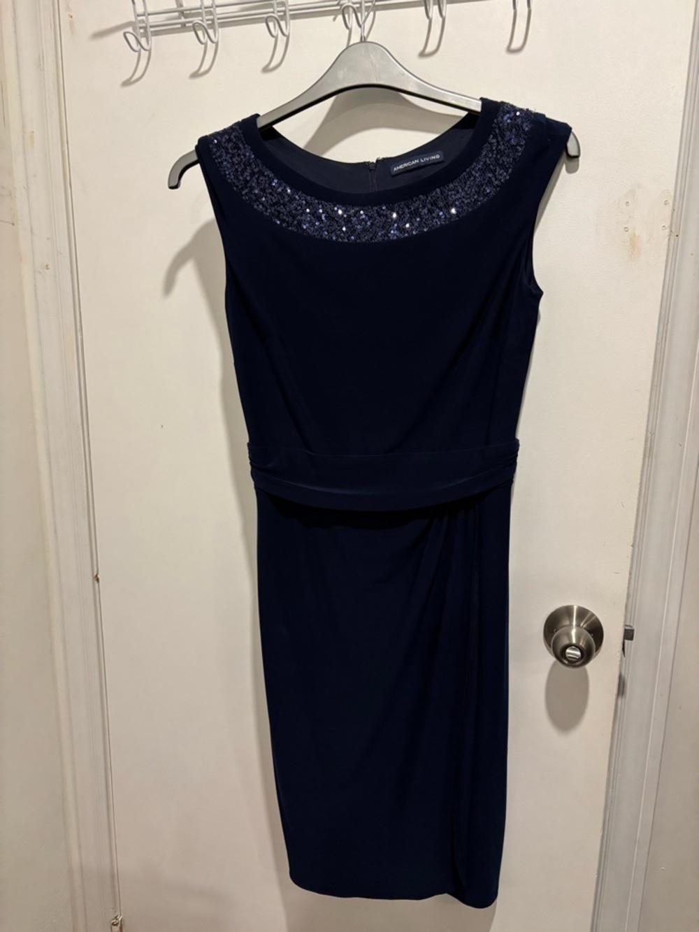 American Living Navy Sequin-Trim Midi Dress